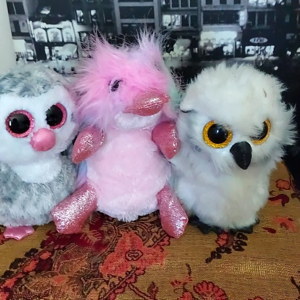 3 Beanie Boos, 2 Owls and a Platypus, "Olive, Austin and Petunia, VGUC - Picture 1 of 6